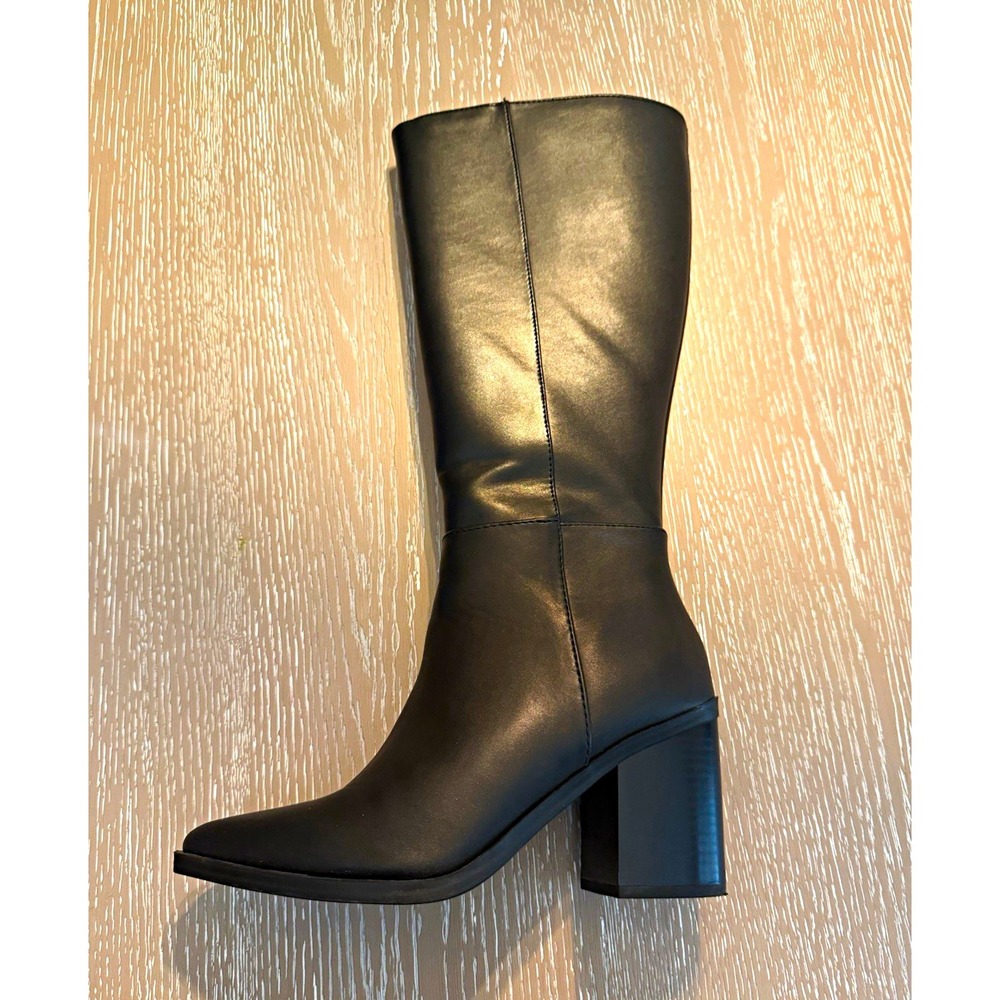 Windsor Women's Black Riding Boots Mid-Calf Faux Leather Pointed Toe 6.5 NIB